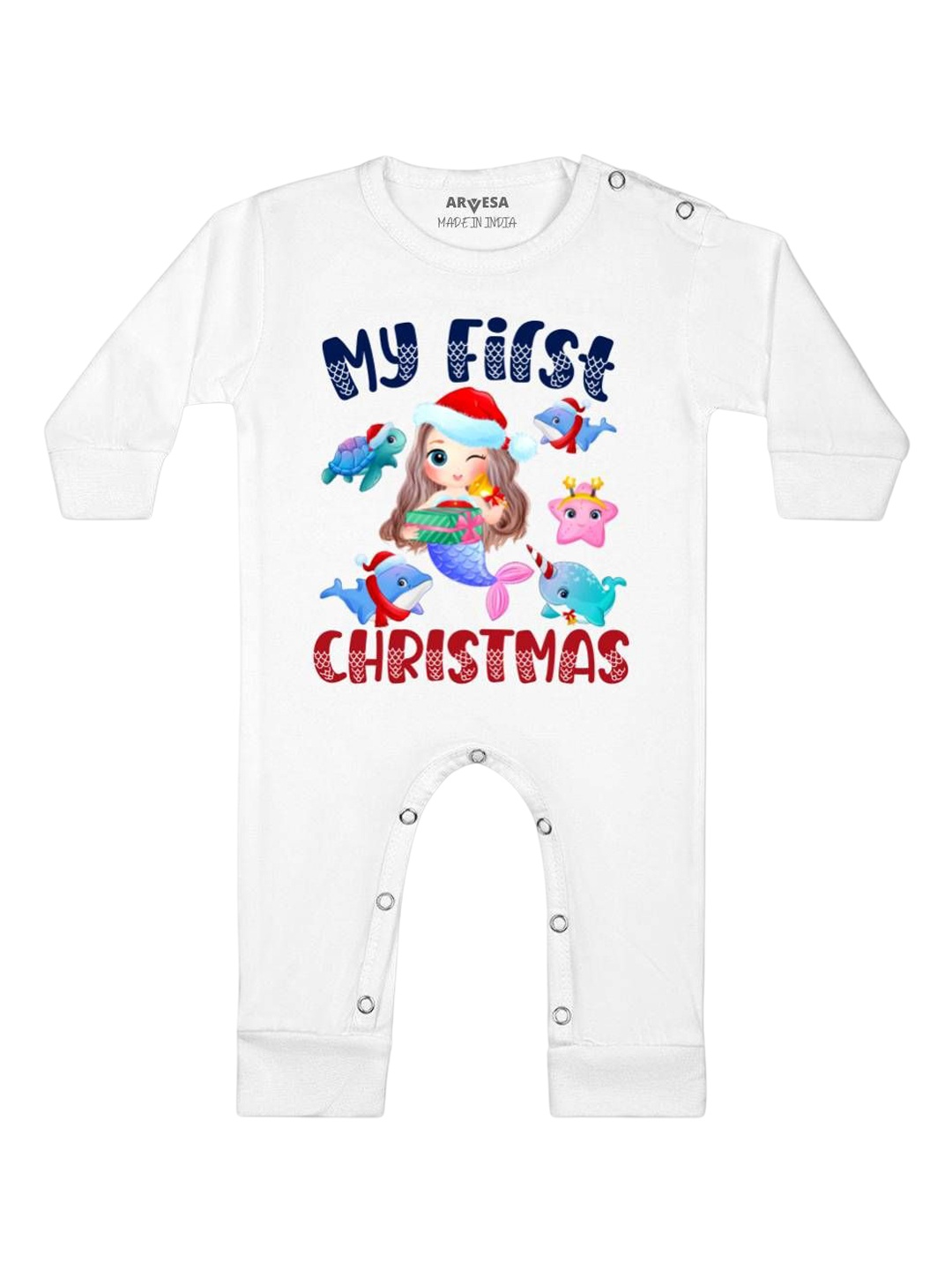 

Arvesa First Christmas Printed Baby Romper, White