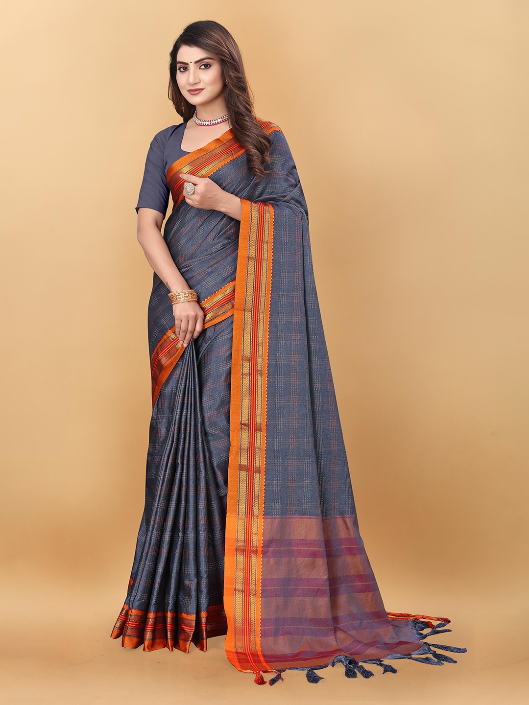 

SUPERLAXMI Woven Design Zari Silk Cotton Ilkal Saree, Grey