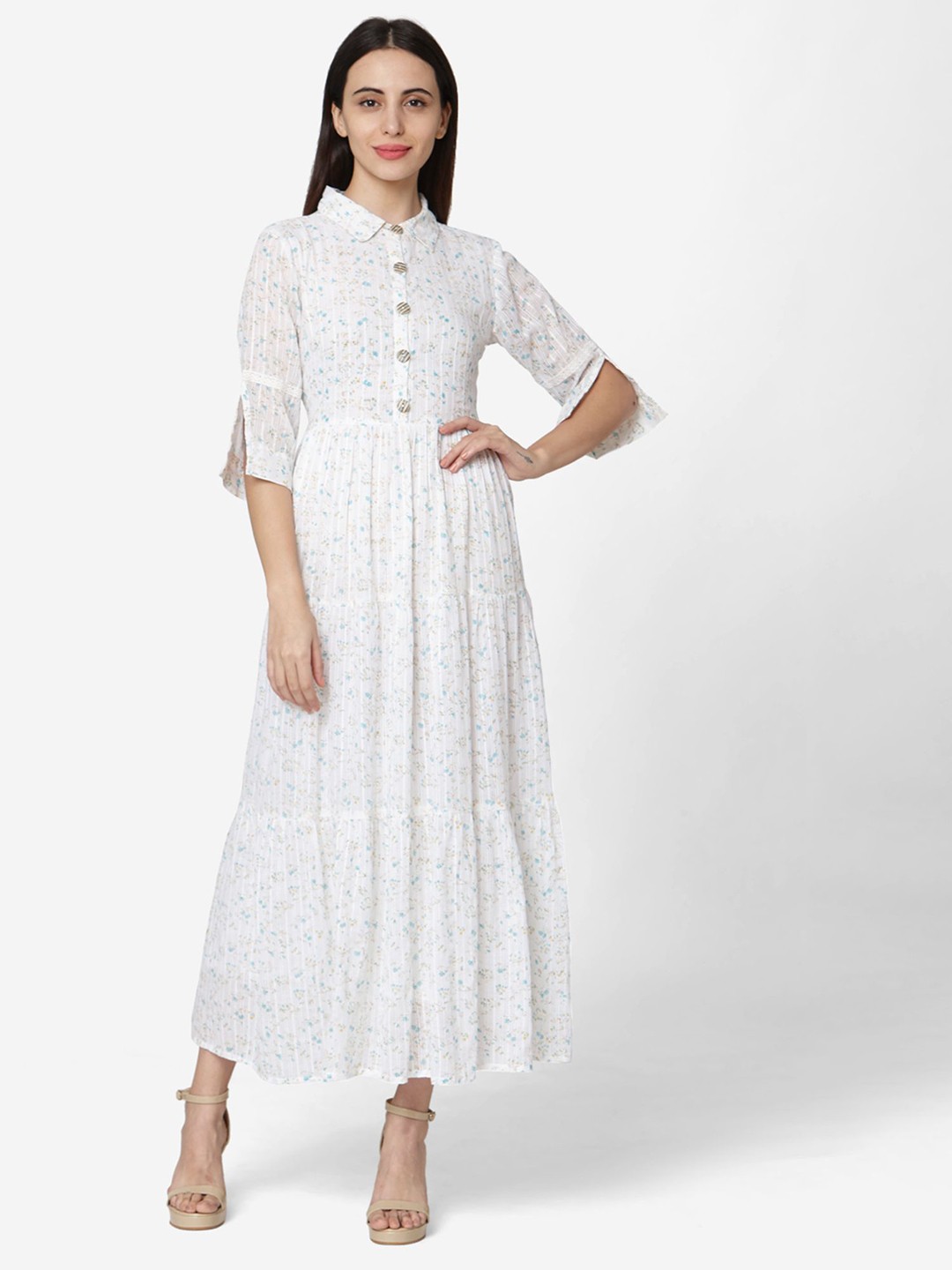 

HRITIKA Floral Printed Pure Cotton Anarkali Kurta, White