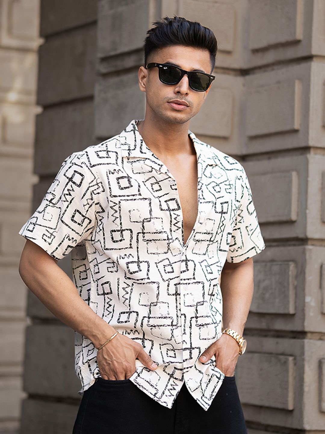 

Powerlook Men Opaque Printed Casual Shirt, White
