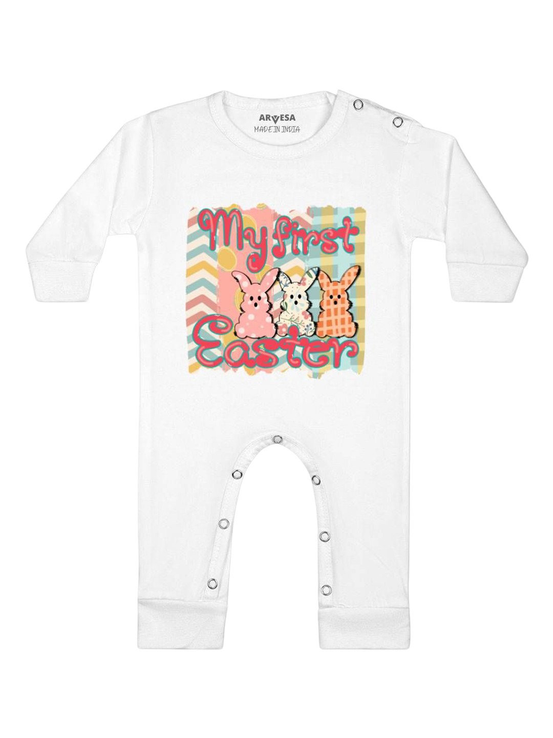 

Arvesa First Easter Printed Baby Romper, White