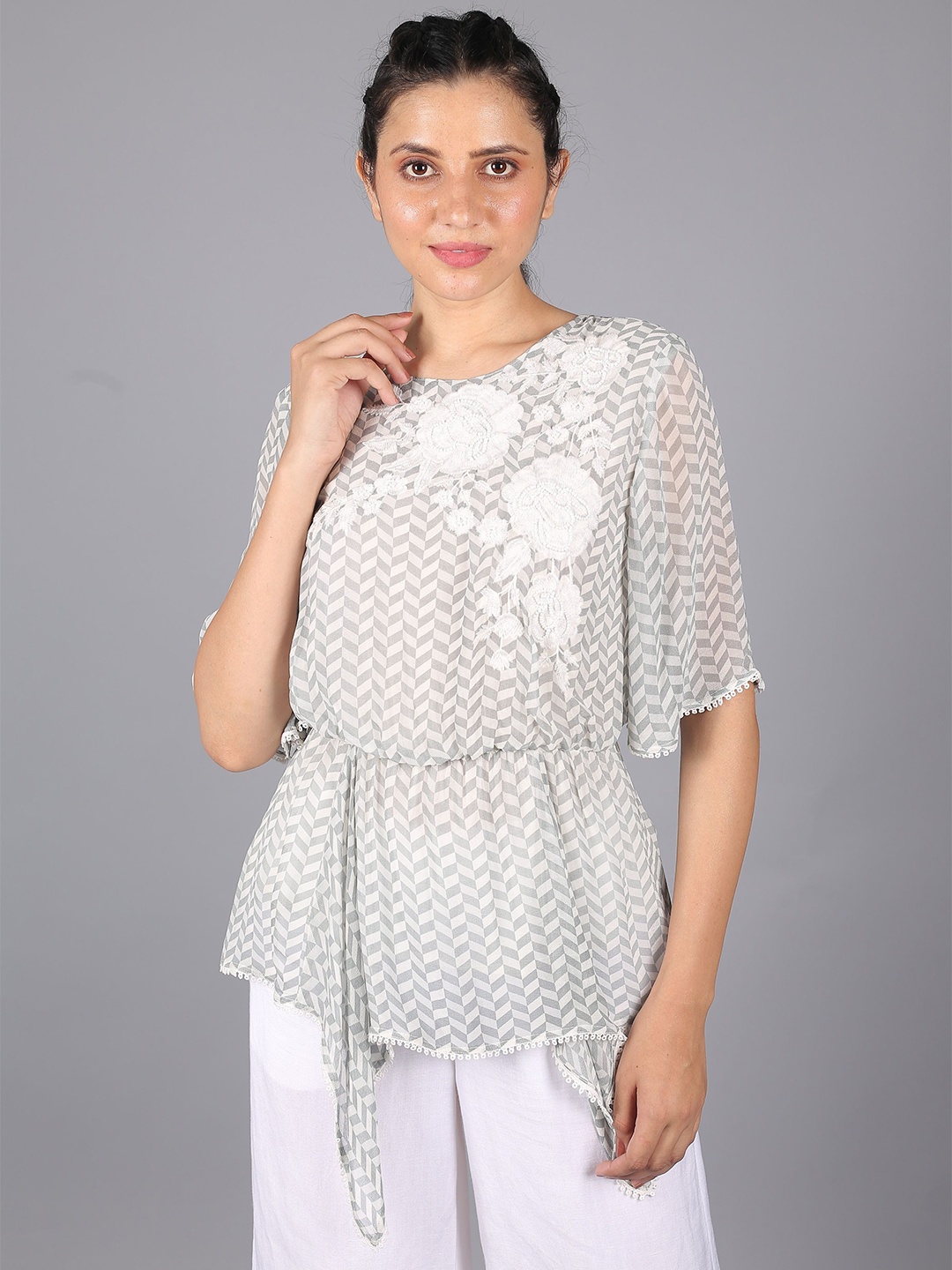 

STIL O STITCH Geometric Print Top, Grey