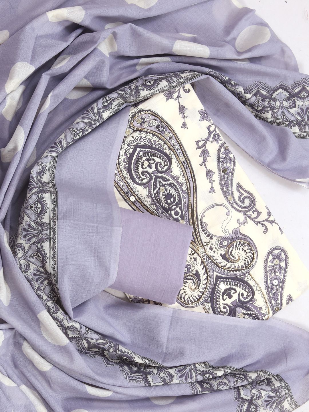 

SALWAR STUDIO Paisley Printed Unstitched Dress Material, Purple