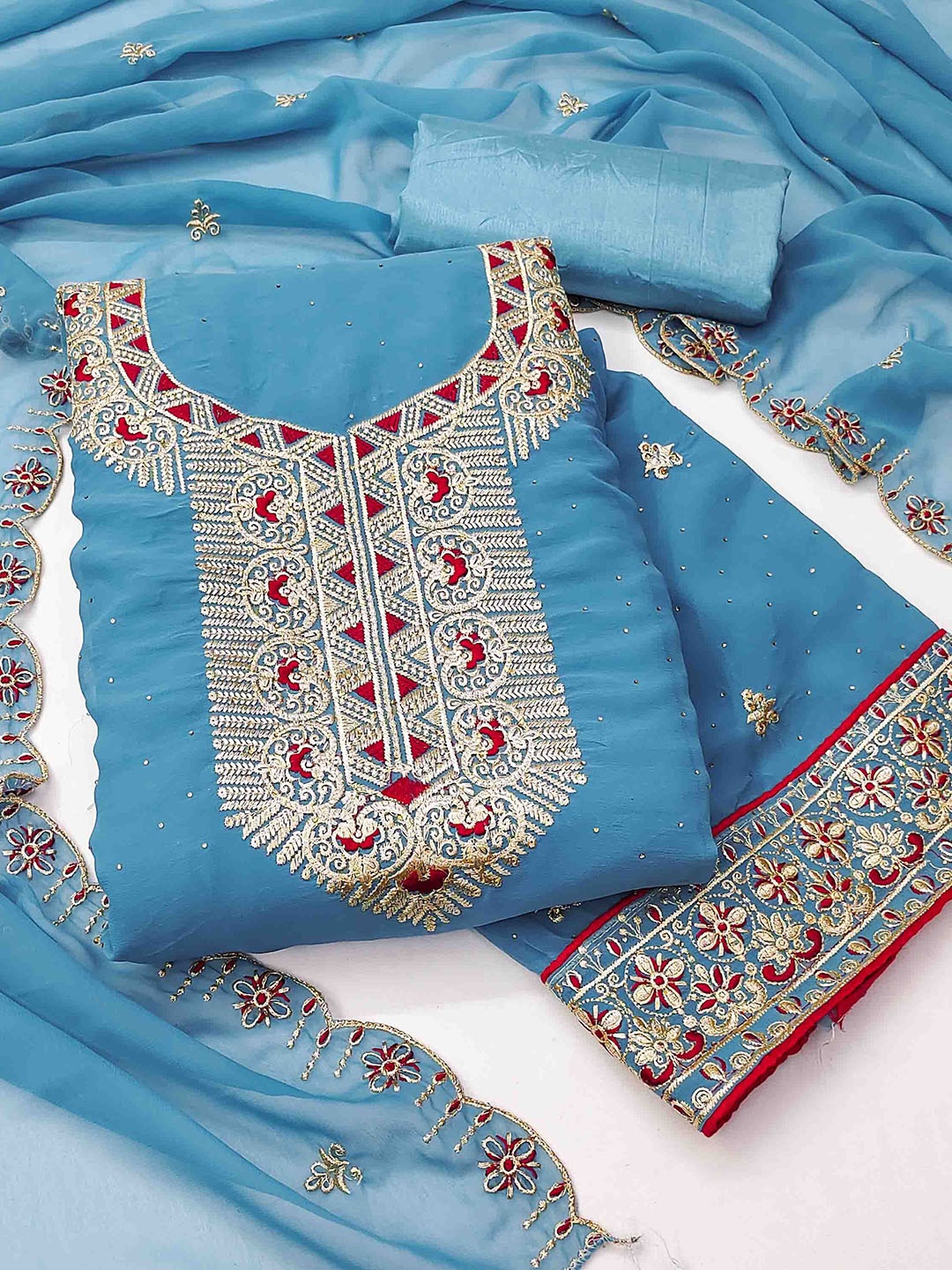 

Blissta Embroidered Unstitched Dress Material, Blue