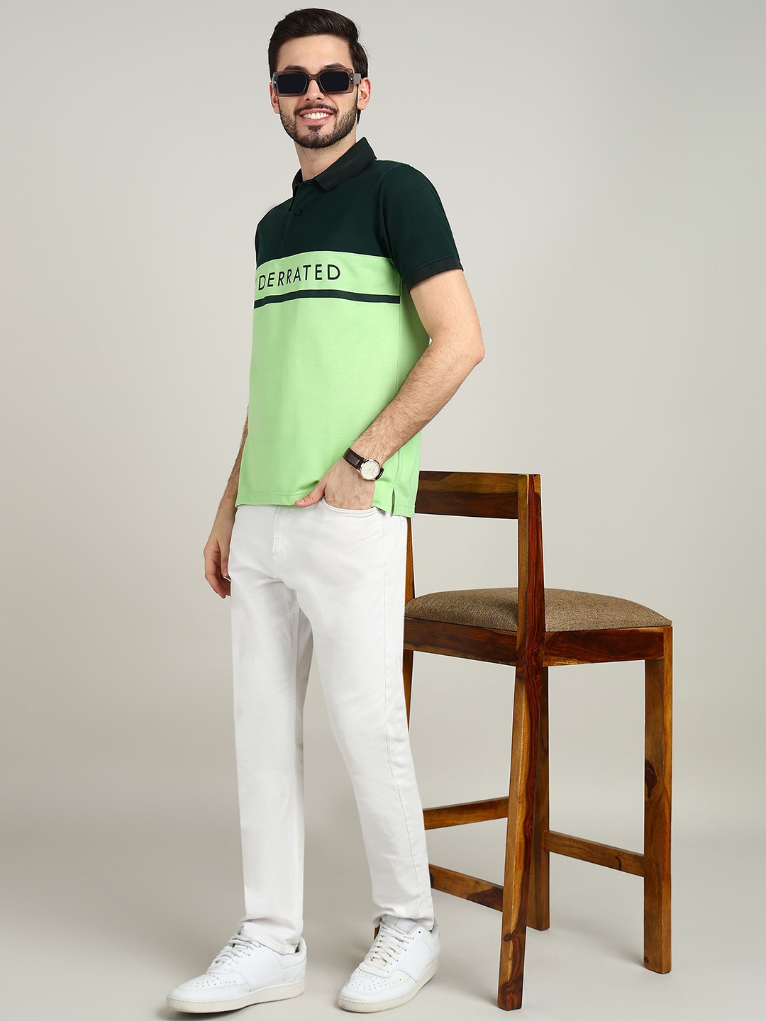 

XFOX Men Colourblocked Polo Collar T-shirt, Green