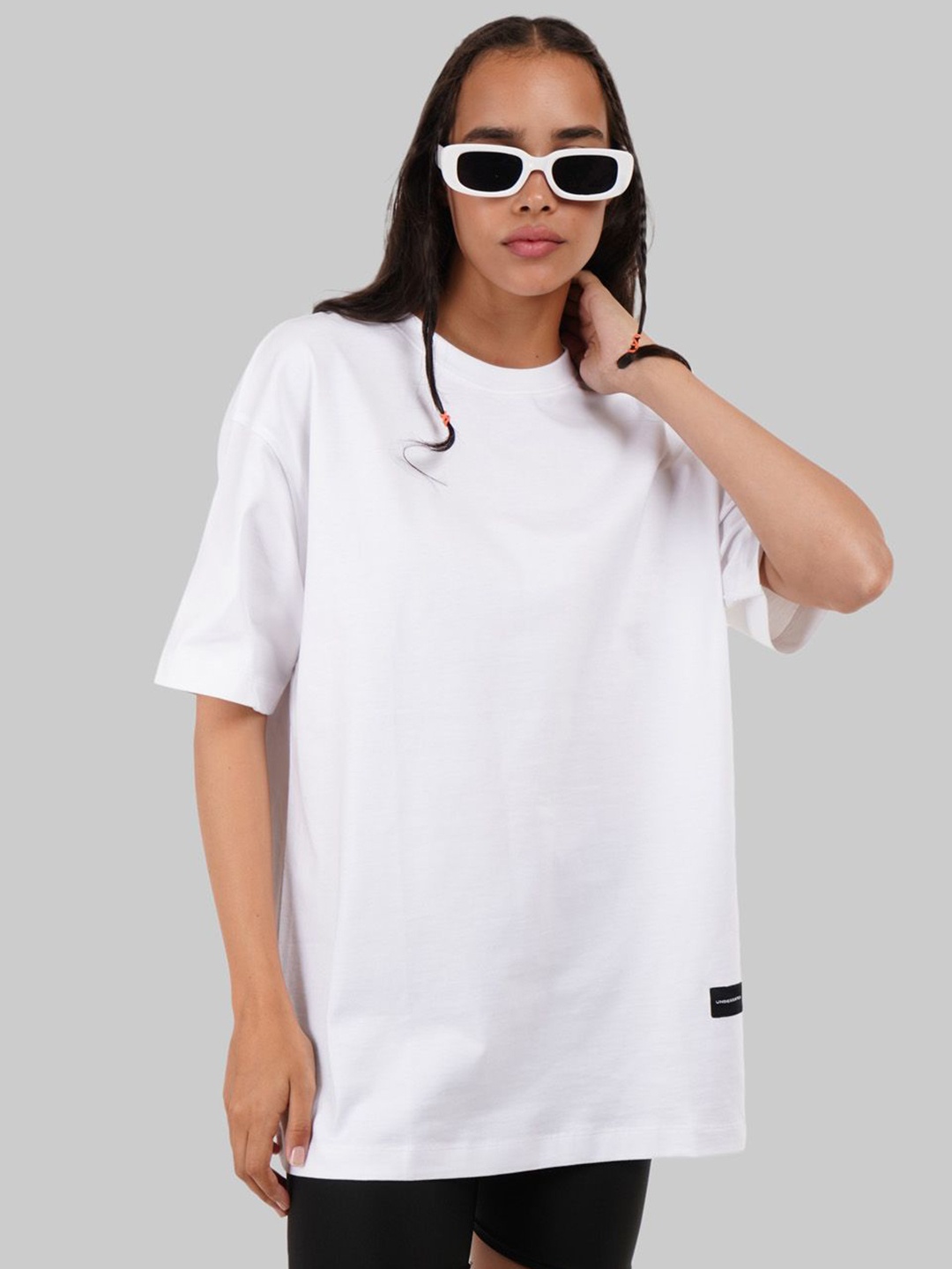 

Underrated Club Women Bio Finish Solid Round Neck Cotton Oversized T-shirt, White