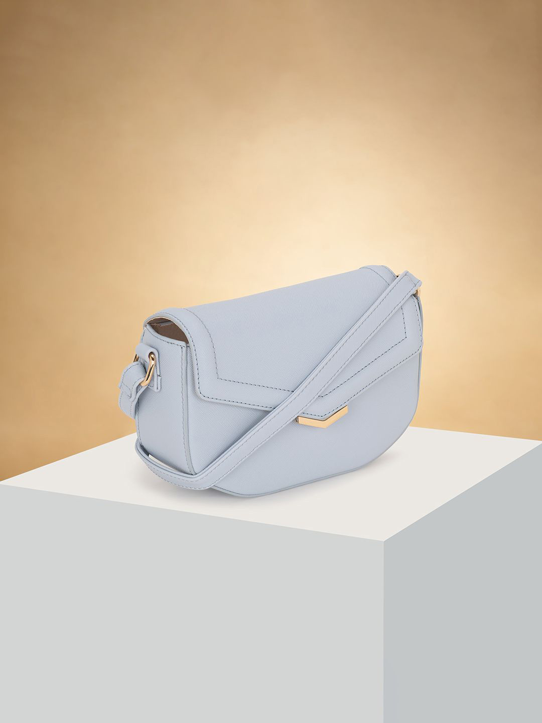 

Forever Glam by Pantaloons Colourblocked PU Structured Sling Bag with Bow Detail, Blue