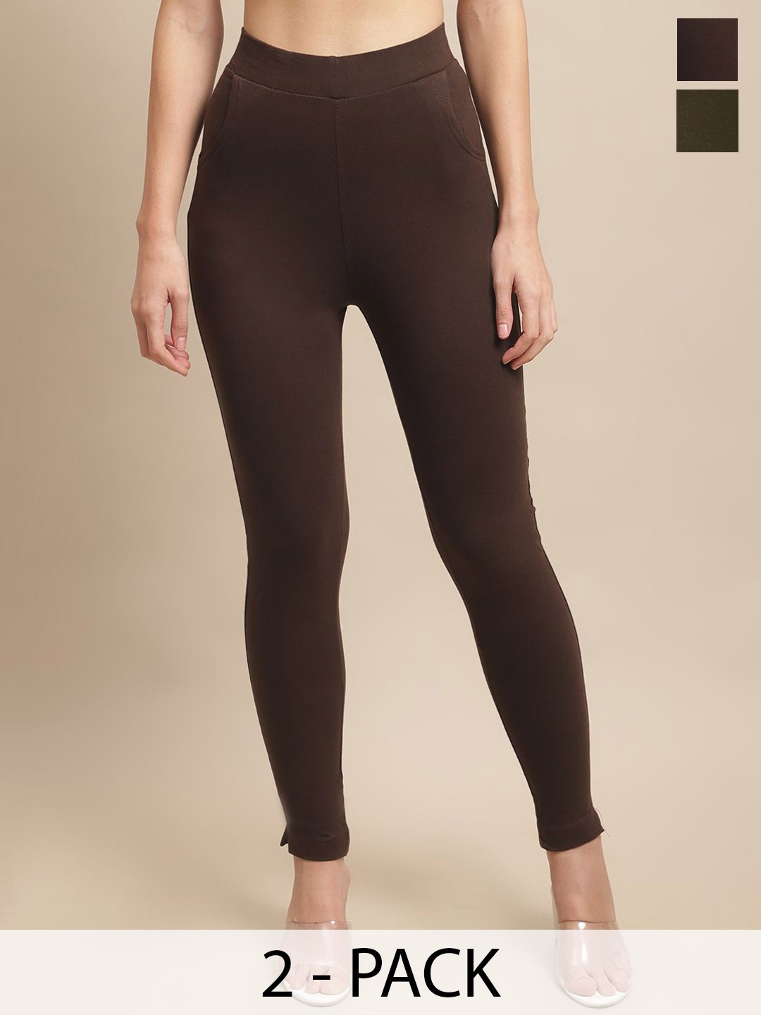 

Valles365 by S.C. Pack Of 2 Cotton Ankle Length Leggings, Brown