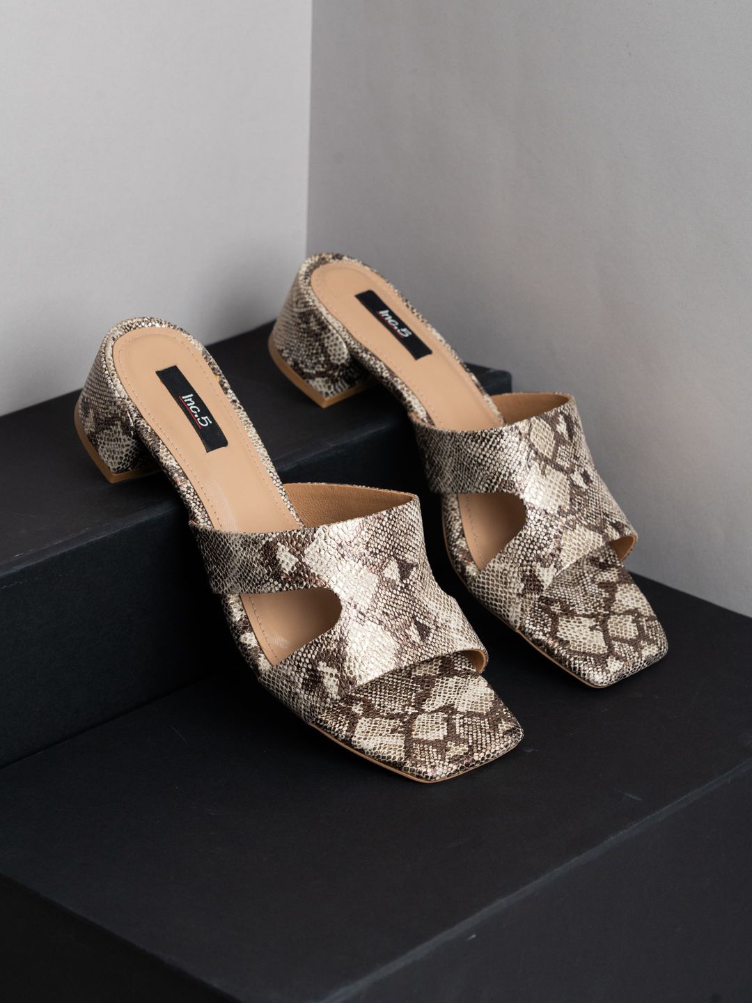

Inc 5 Printed Party Block Sandals, Gold