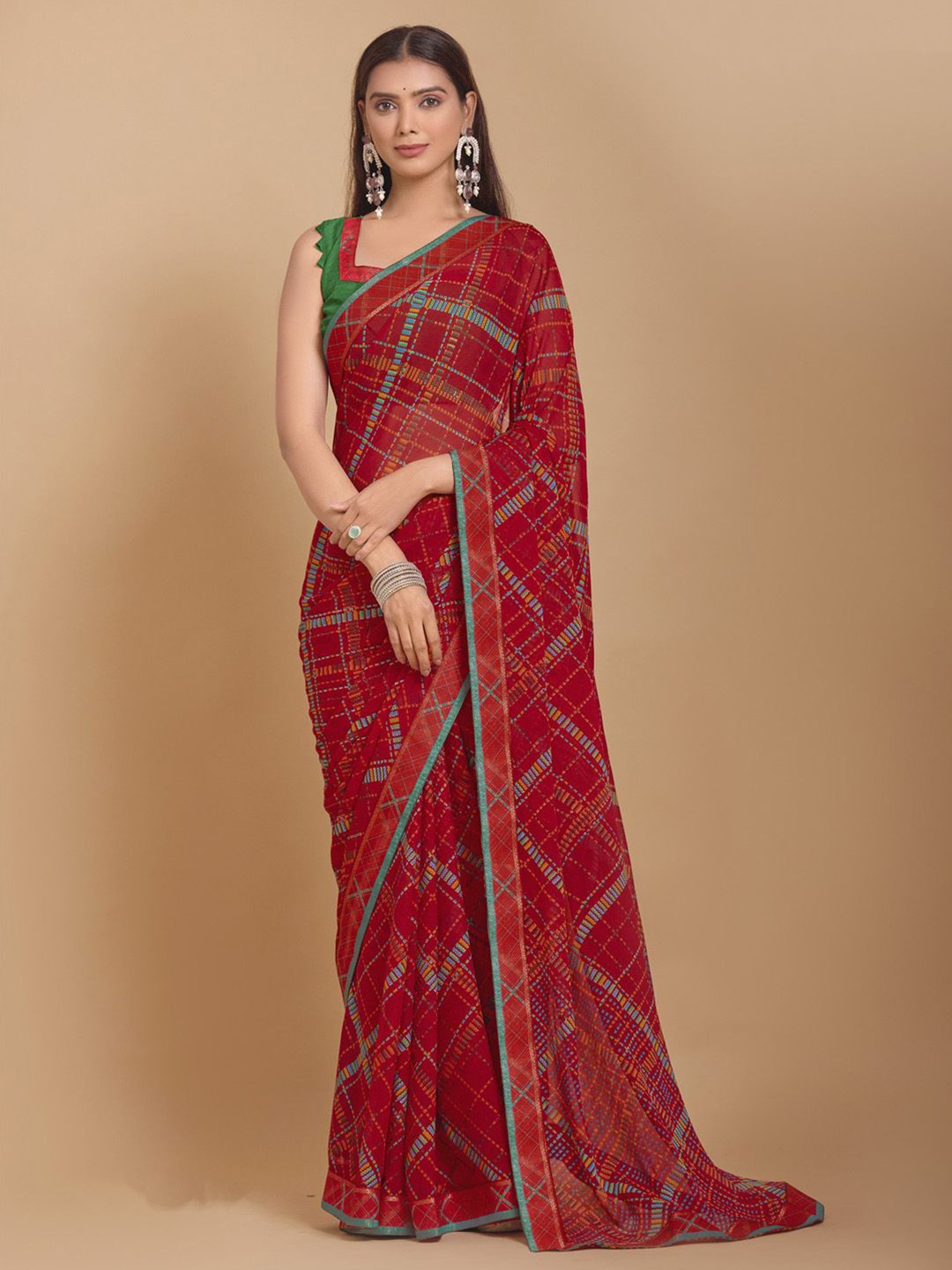 

Anouk Rustic Poly Chiffon Bagh Saree, Red