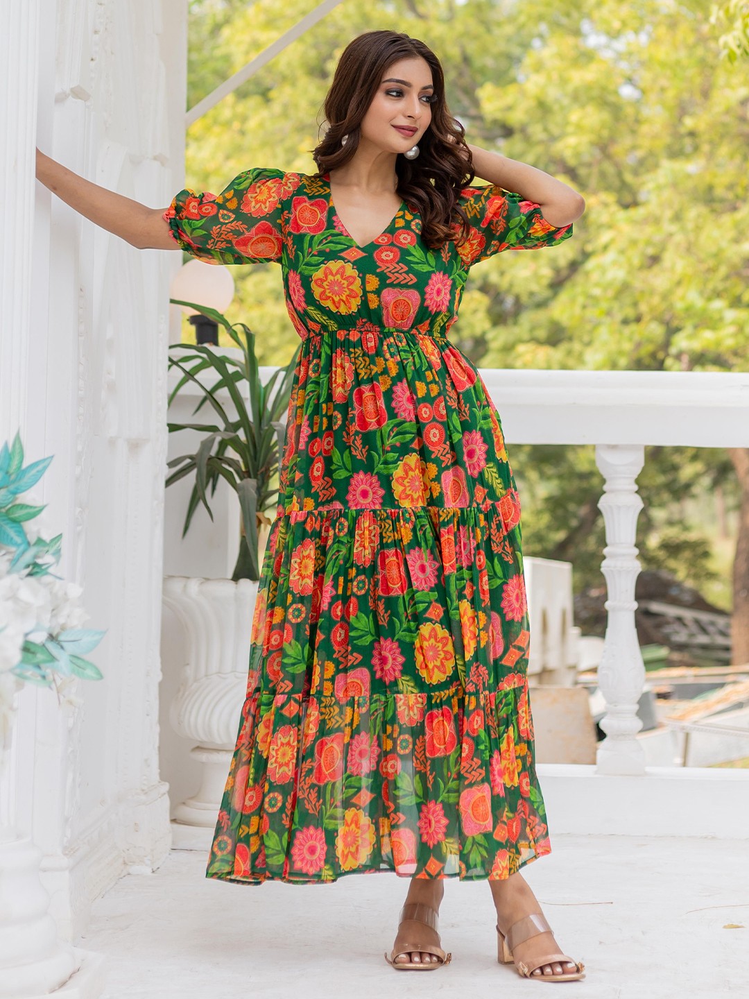 

Masakali.Co Floral Print Georgette Fit & Flare Maxi Dress, Multi