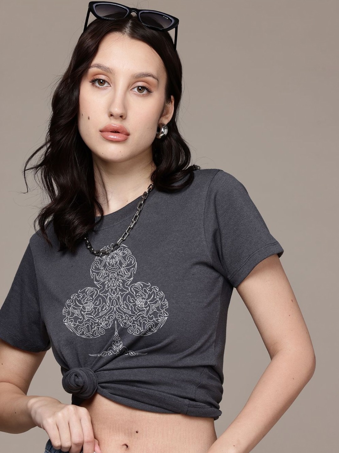 

Moda Rapido Women Printed T-shirt, Steel