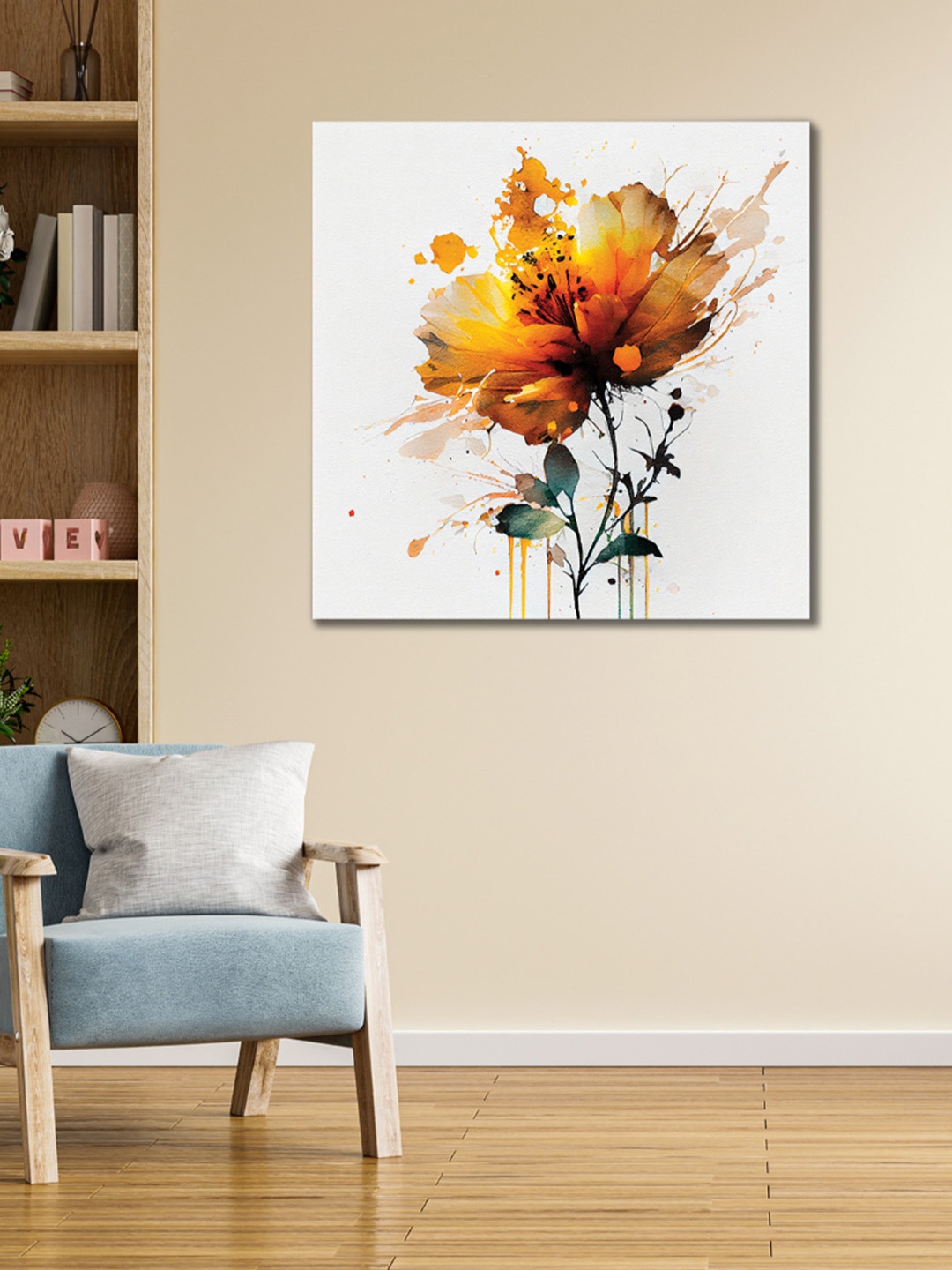 

CVANU White & Orange Abstract Square Canvas Wall Art Painting