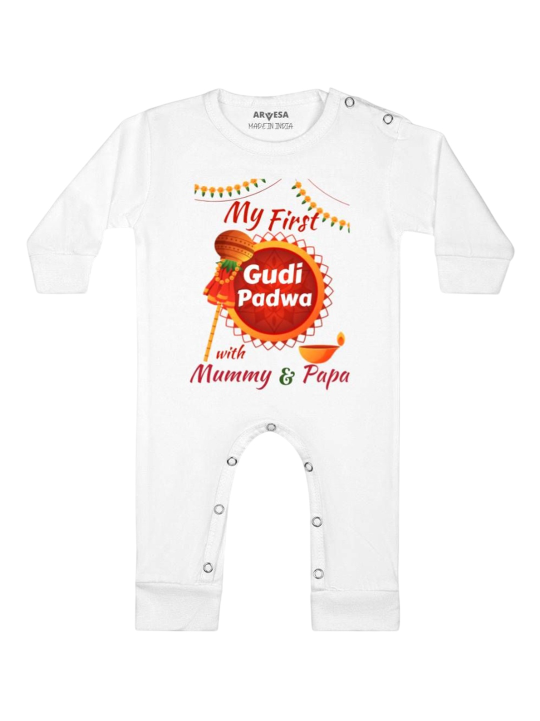 

Arvesa First Gudi Padwa Printed Baby Romper, White