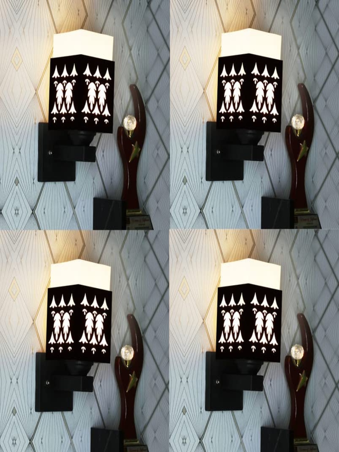 

Gojeeva Black & White 4 Pieces Textured Square Shaped Wooden Wall Lamp