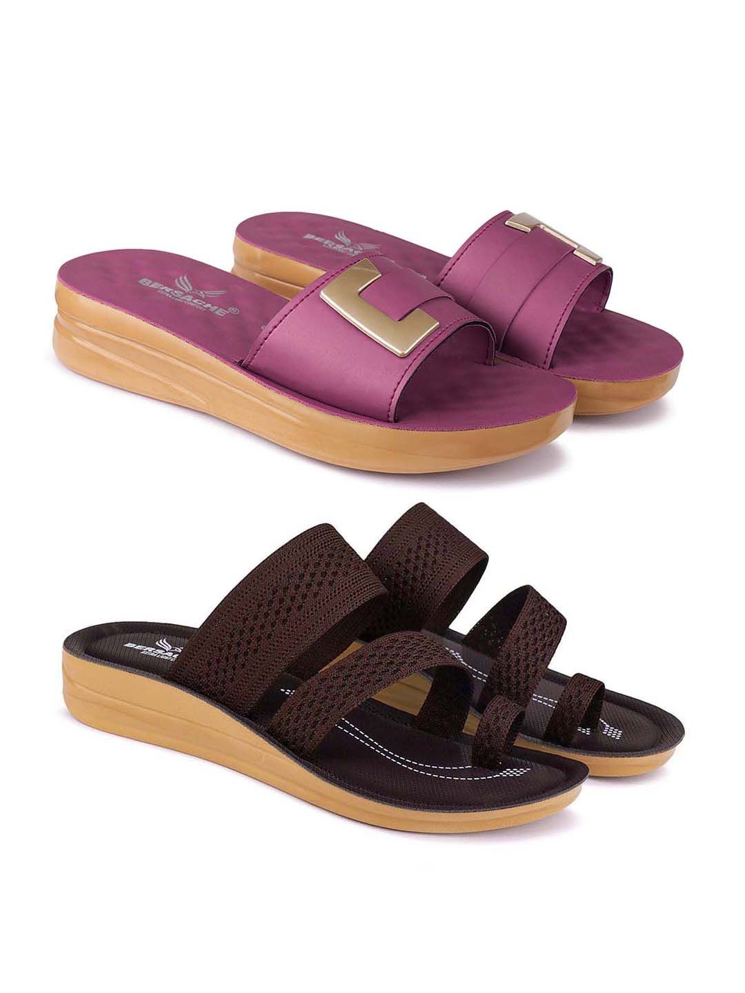 

BERSACHE Set Of 2 Ultra Soft Technology Open Toe Flats, Pink