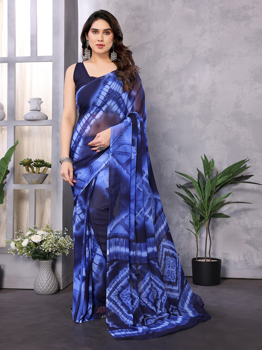 

Moda Rapido Tie and Dye Pure Georgette Saree, Navy blue