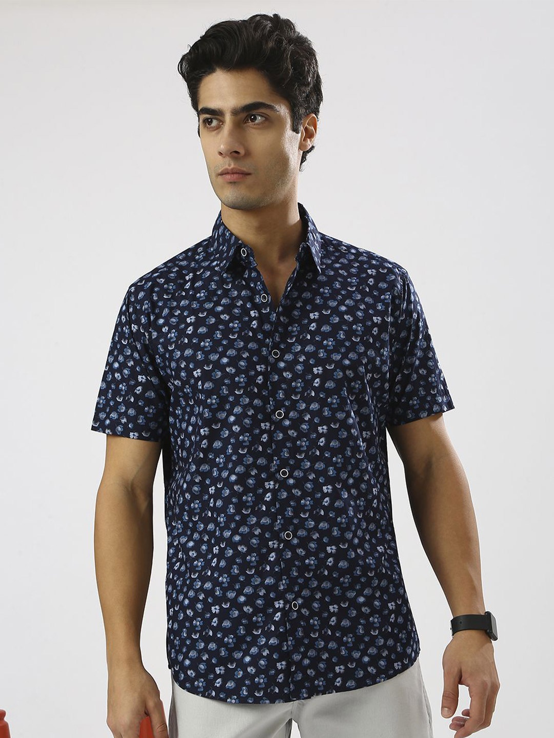 

THE BEETEL HOUSE Men Slim Fit Opaque Printed Casual Shirt, Navy blue