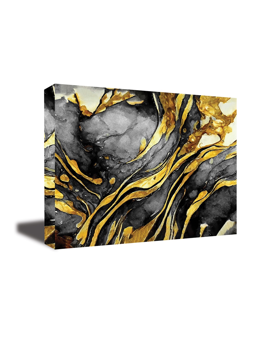 

CVANU Black & Gold Toned Canvas Abstract Painting Wall Art