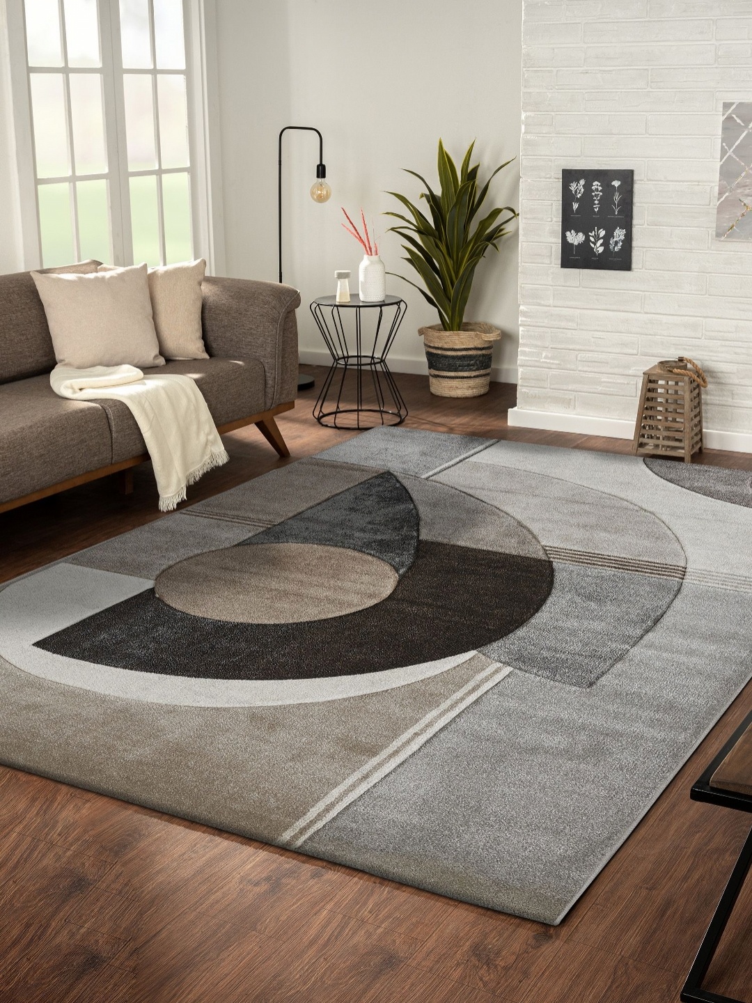 

OBSESSIONS Brown Geometric Anti-Skid Polypropylene Carpet