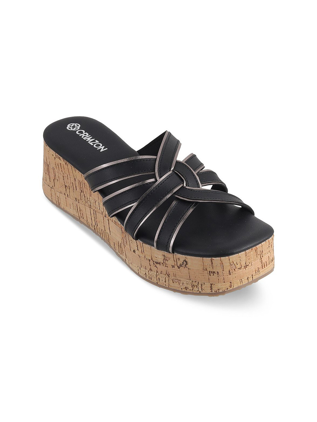 

CRIMZON Printed Platform Sandals with Bows, Black
