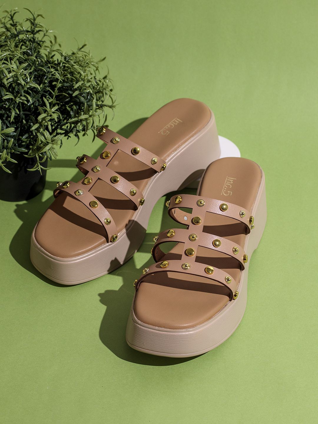 

Inc 5 Striped Party Block Sandals, Beige