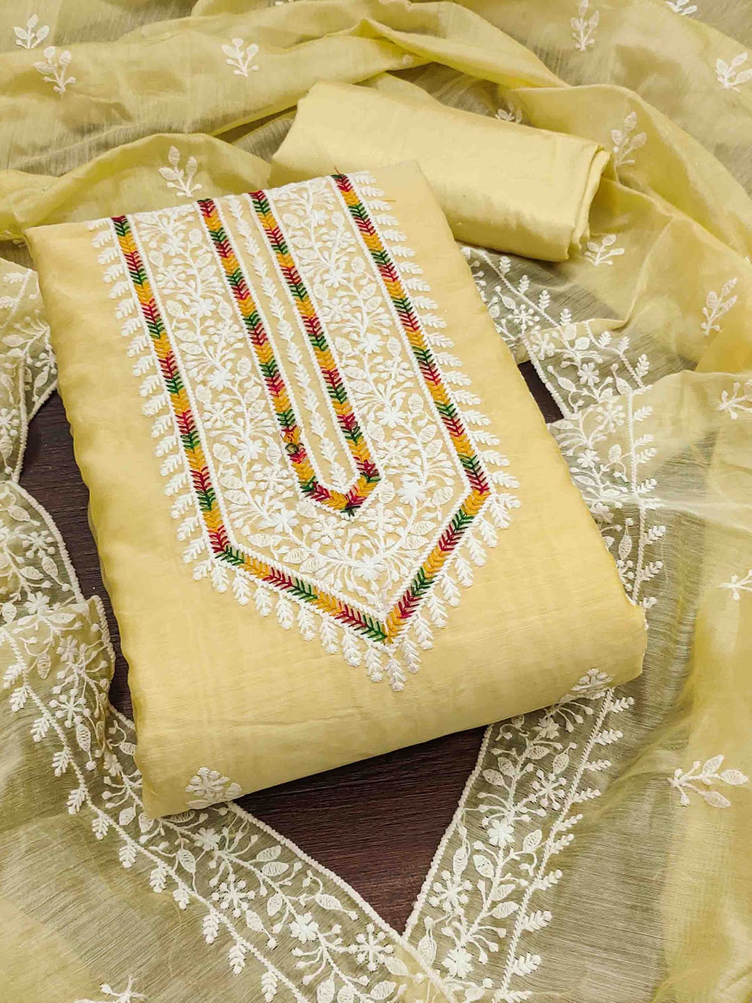 

Blissta Embroidered Unstitched Dress Material, Yellow