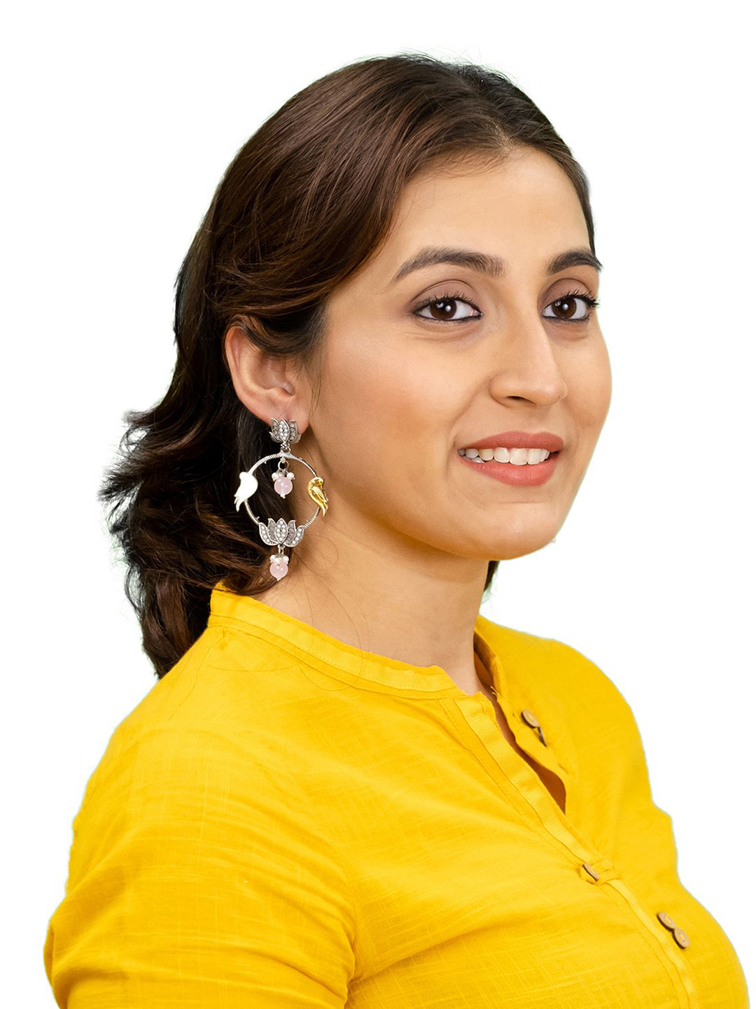

Shining Jewel - By Shivansh Silver-Plated Cubic Zirconia Studded Contemporary Drop Earring, Pink