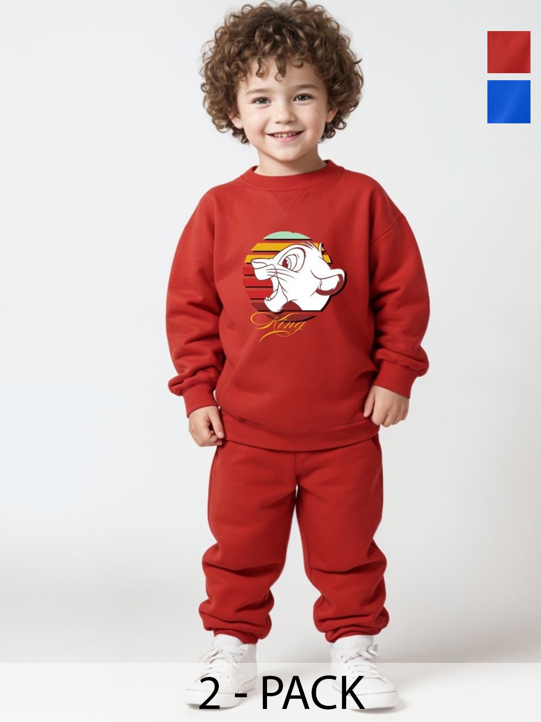 

Minicult Kids Pack Of 2 Simba Graphic Printed Pure Cotton Sweatshirt With Pyjamas, Red