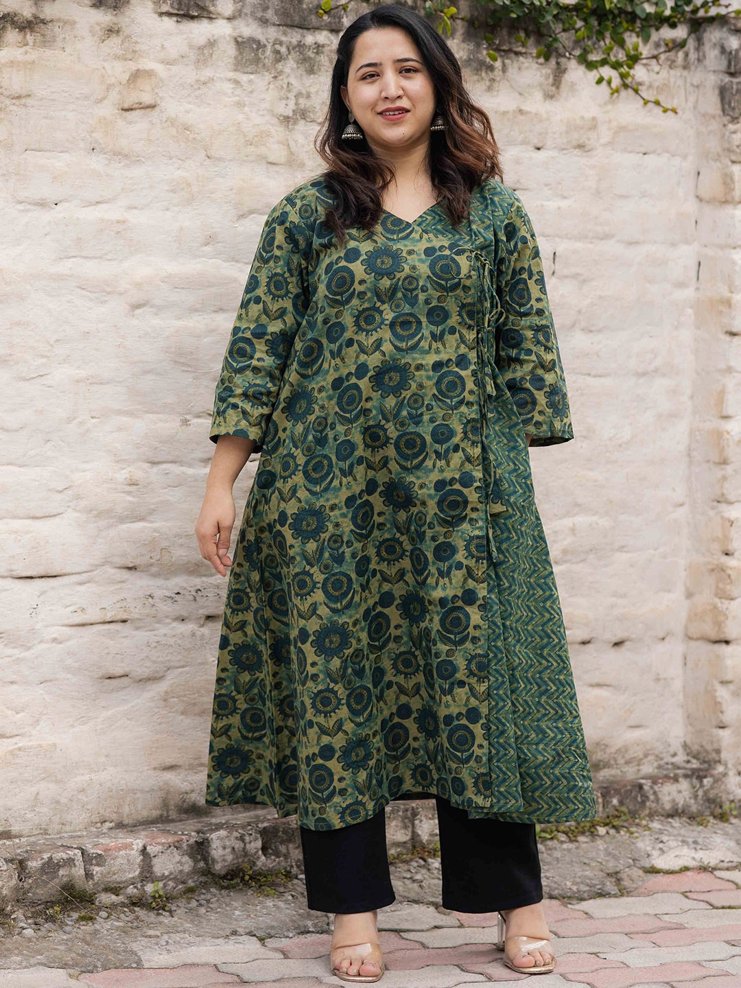 

inkara Floral Printed Cotton Anarkali Kurta, Green