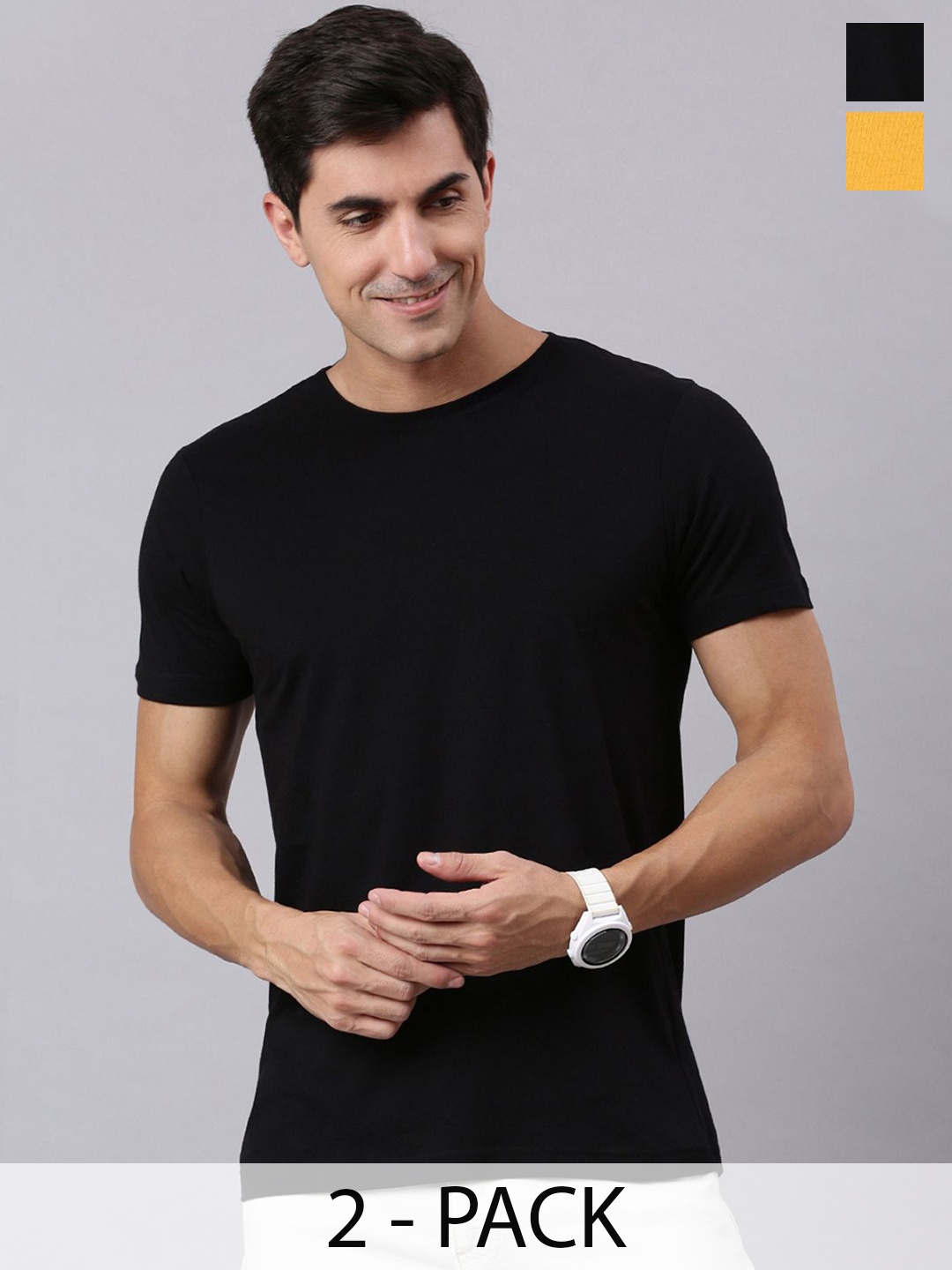 

Mast & Harbour Pack Of 2 Cotton Round Neck T-shirts, Mustard