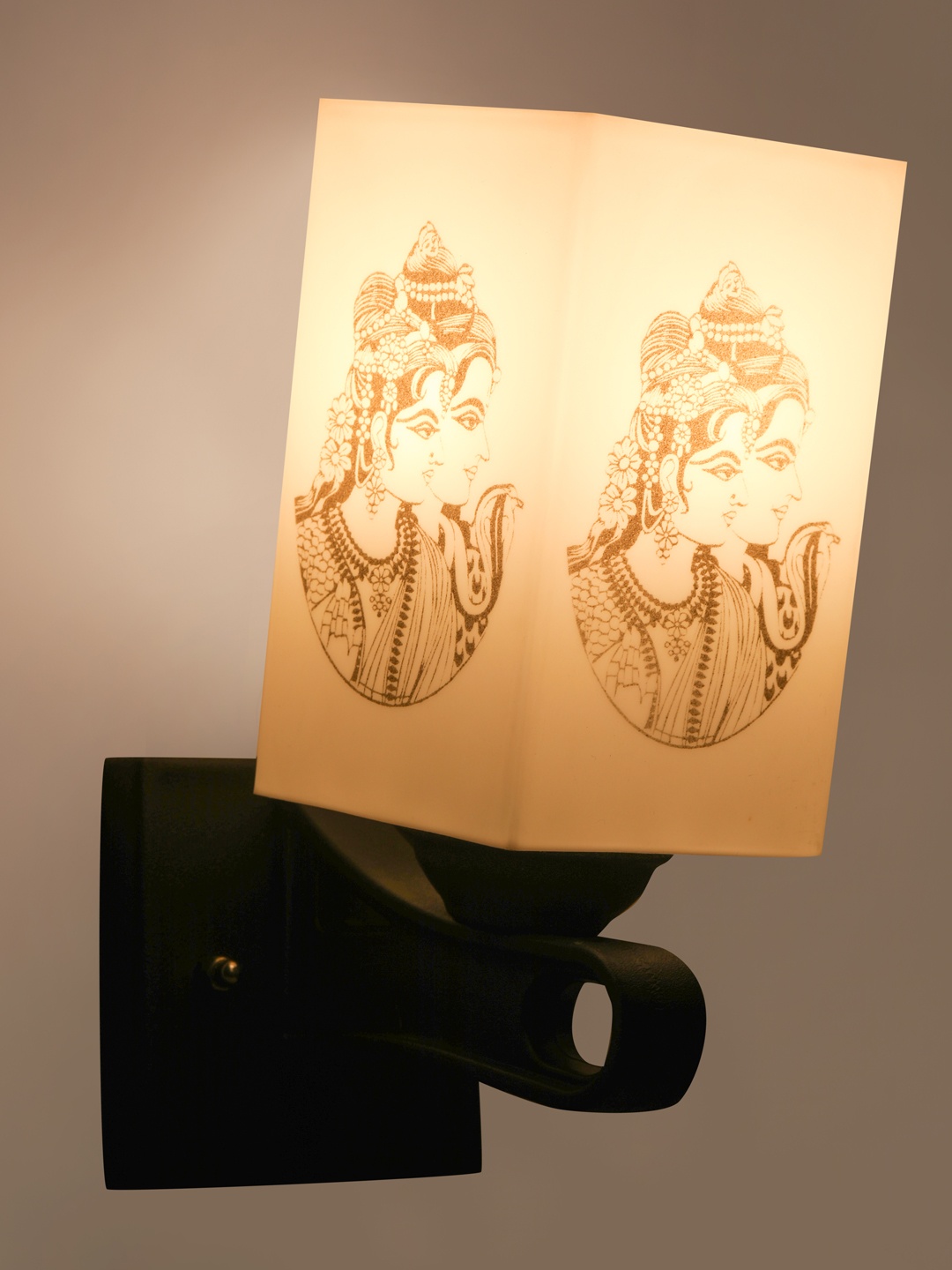 

Gojeeva White & Black Printed Acrylic Traditional Rectangle Shaped Wall Lamp