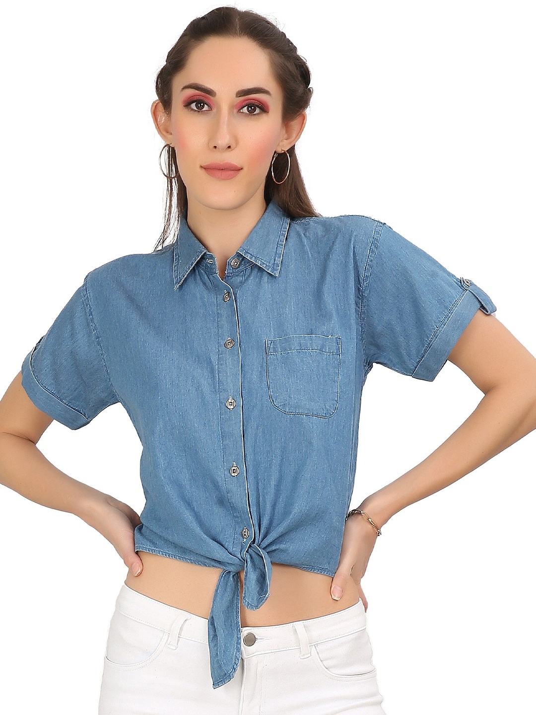 

CEFALU Women Opaque Casual Shirt, Blue