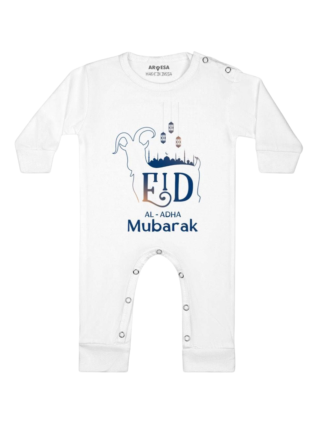 

Arvesa Eid Al Adha Mubarak Printed Baby Romper, White