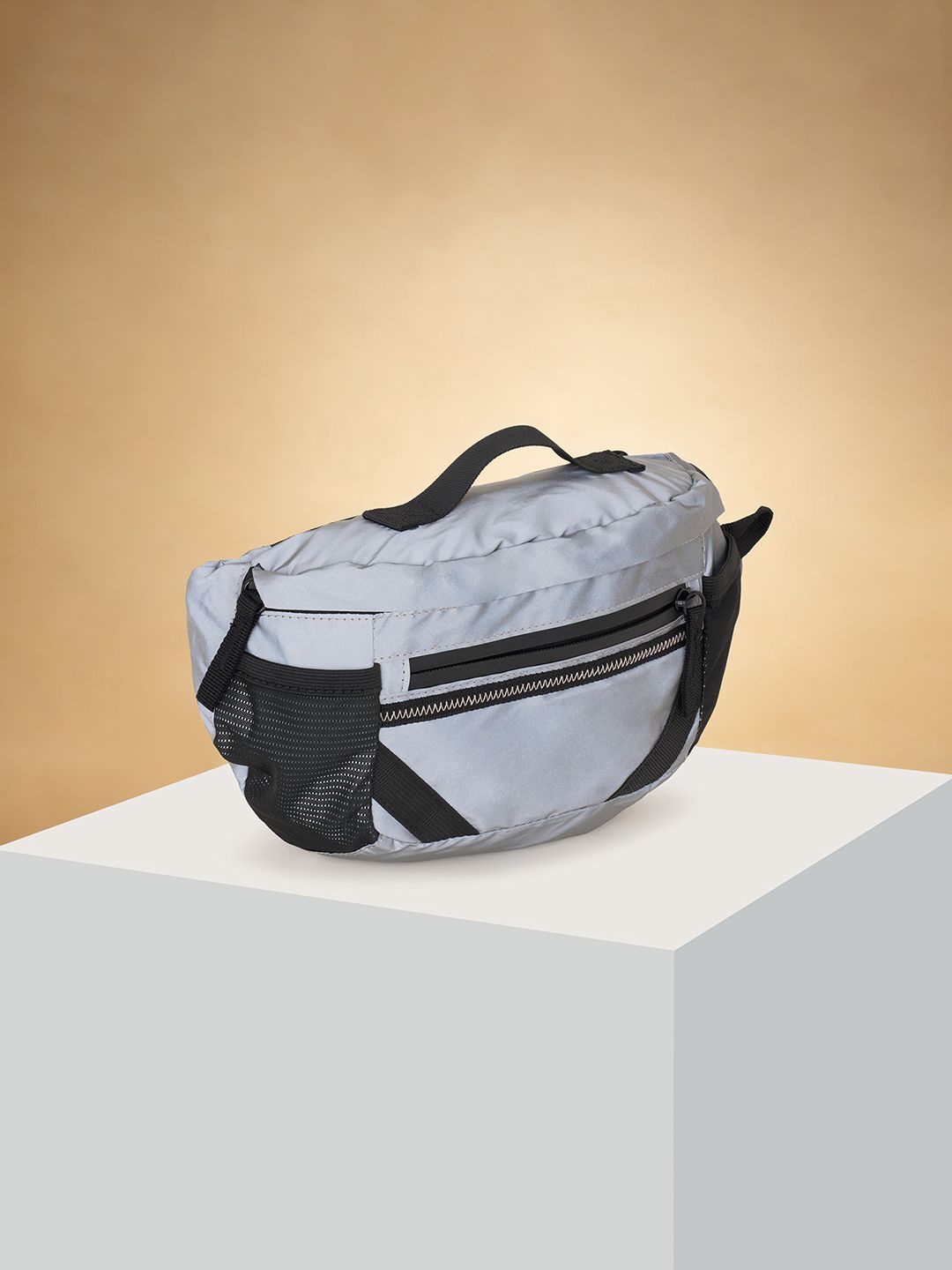 

Ajile by Pantaloons Colourblocked Structured Sling Bag with Cut Work, Grey