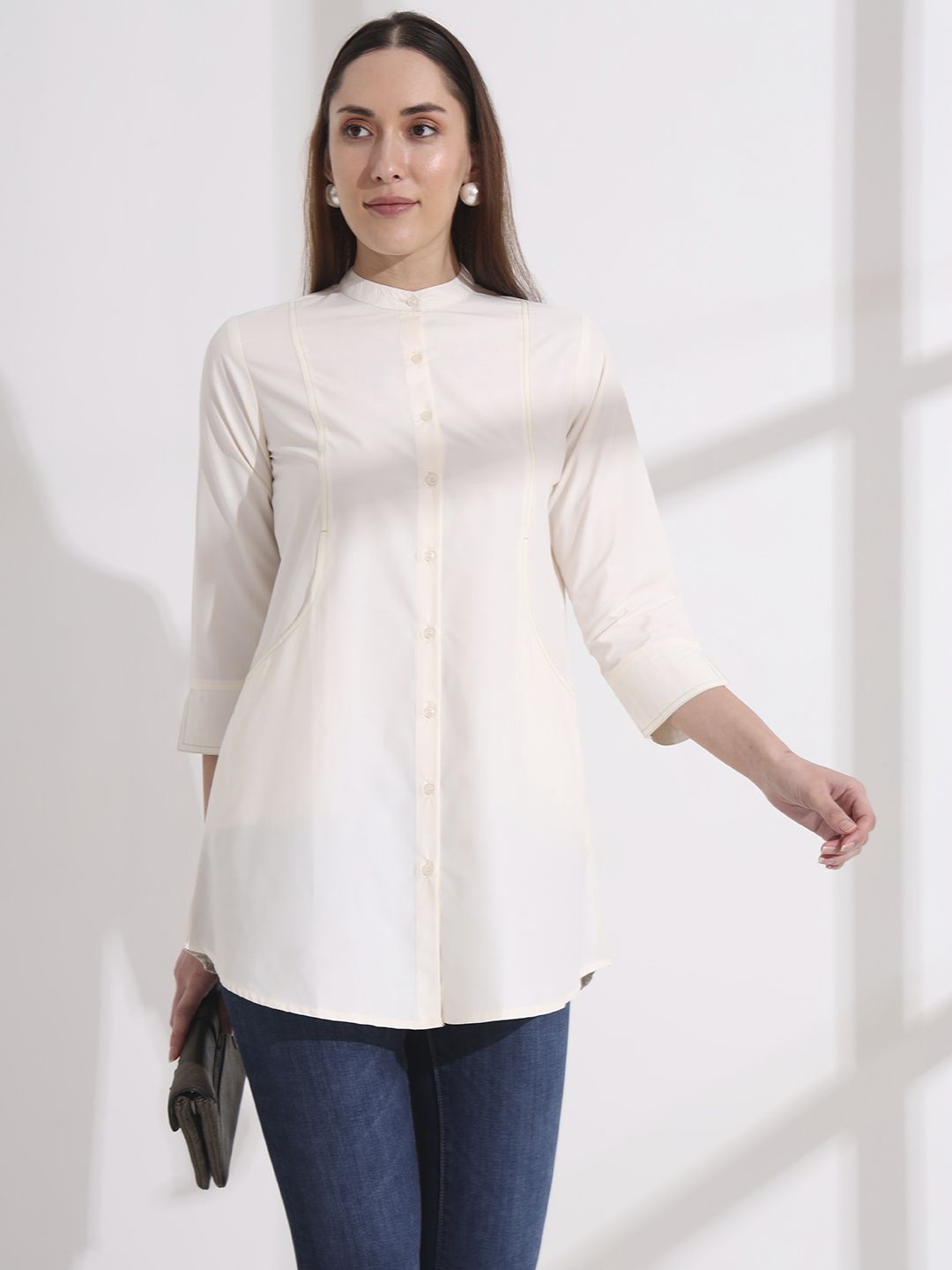 

FITHUB Women Opaque Casual Shirt, Cream