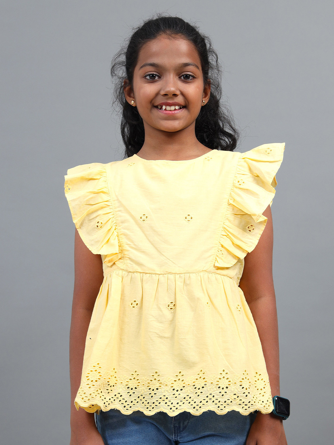 

UNDER FOURTEEN ONLY Flutter Sleeve Cotton Top, Yellow