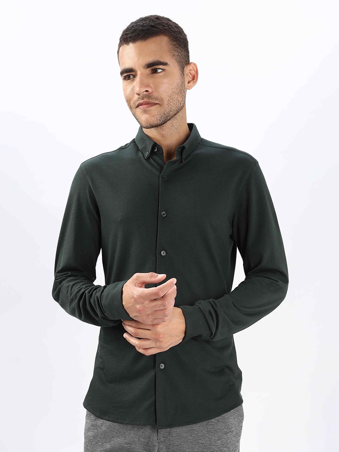 

BLUE TYGA Men Comfort Opaque Casual Shirt, Olive