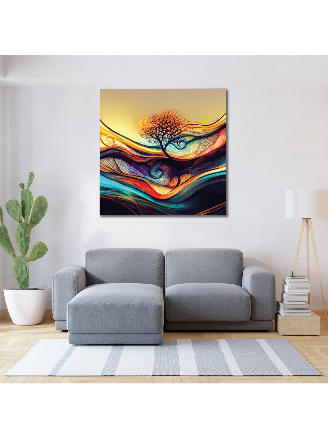 

CVANU Blue & Orange Abstract Canvas Painting Wall Painting