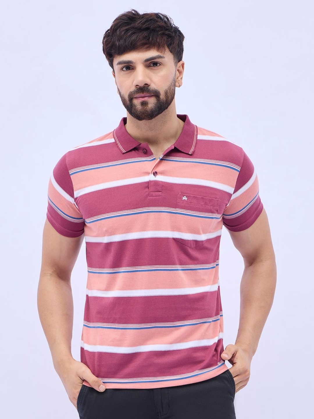 

ARRAY Men Brand Logo Printed Polo Collar T-shirt, Red