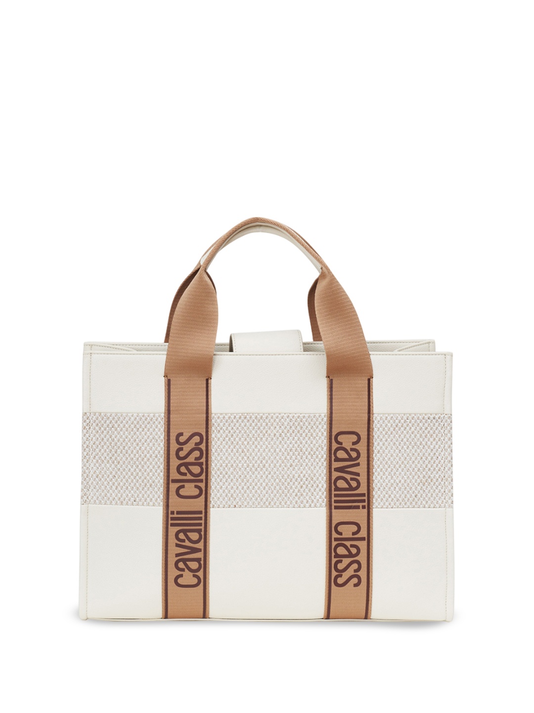 

Cavalli Class Colourblocked Shopper Tote Bag with Cut Work, Peach