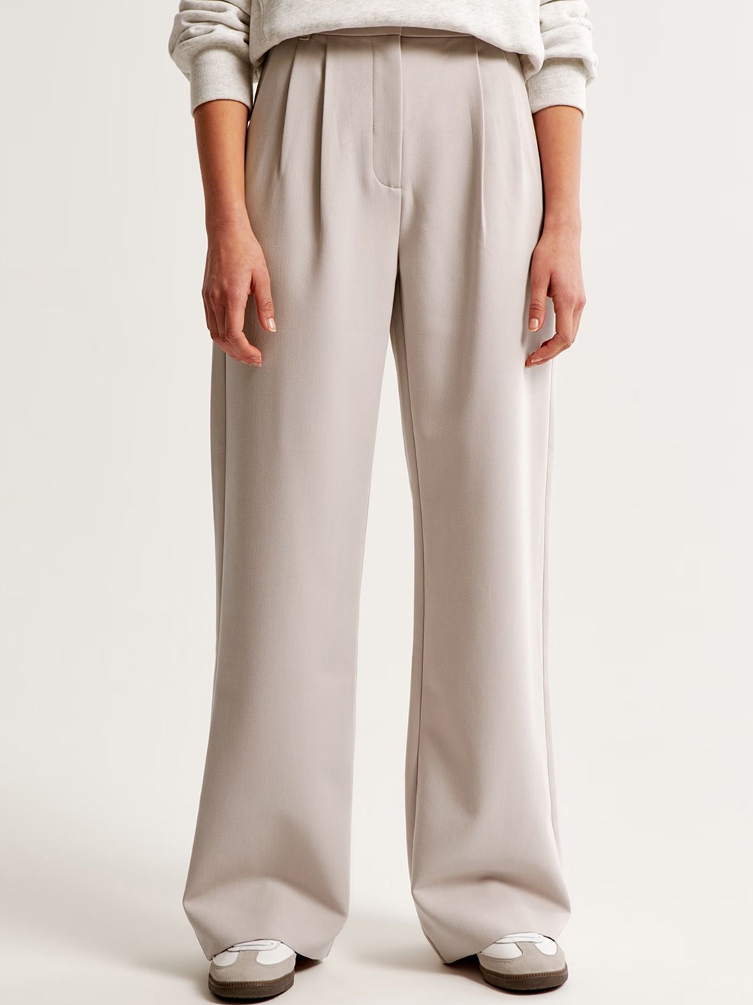 

FNOCKS Women Ultra Straight Fit High-Rise Pleated Trousers, Cream