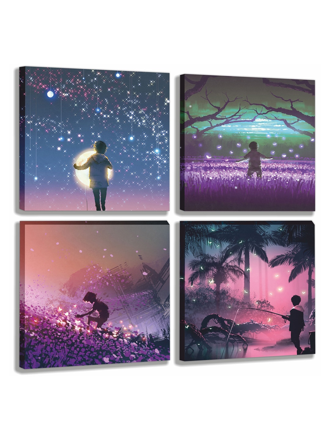 

CVANU Black & Purple 4 Pieces Canvas Paintings Wall Art