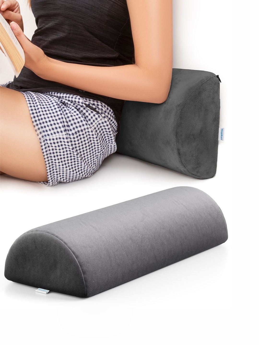 

HOSPIKART Grey Memory Foam Filled Faux Velvet Breathable Therapedic Pillow
