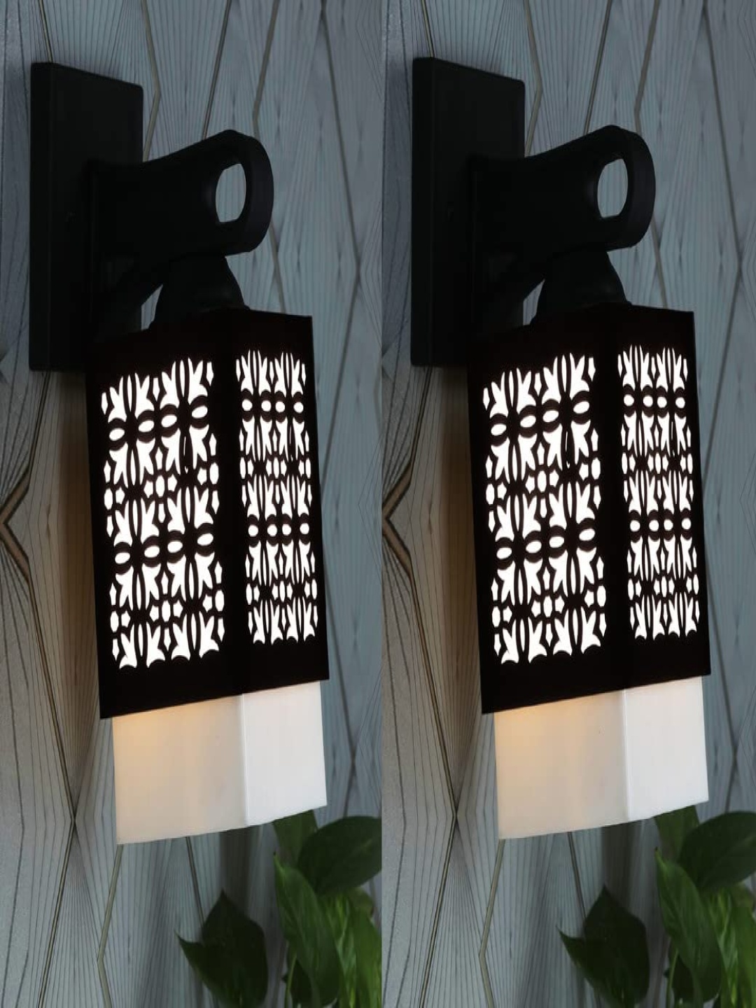 

Gojeeva Black & White 2 Pieces Textured Wooden Square Shaped Wall Lamps