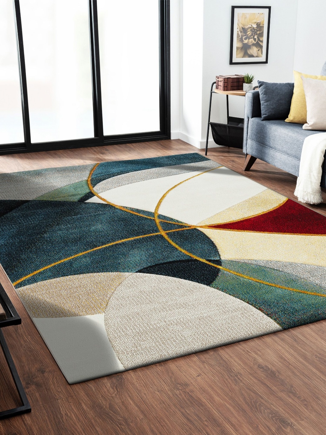

OBSESSIONS Teal Abstract Anti-Skid Polypropylene Carpet