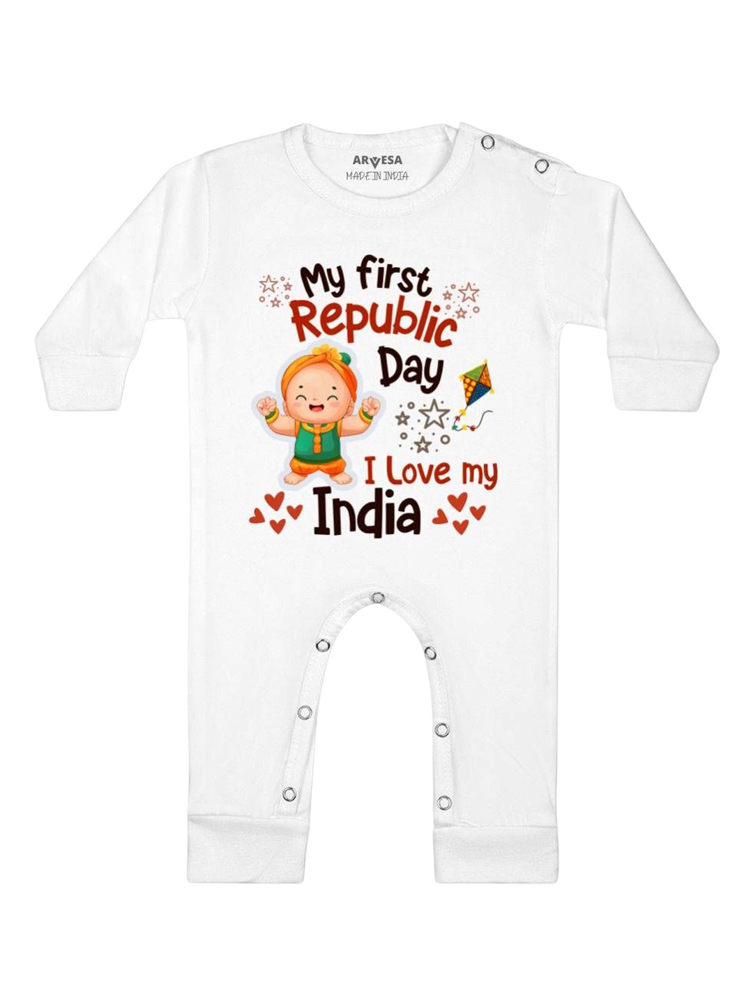 

Arvesa First Republic Day Printed Baby Romper, White