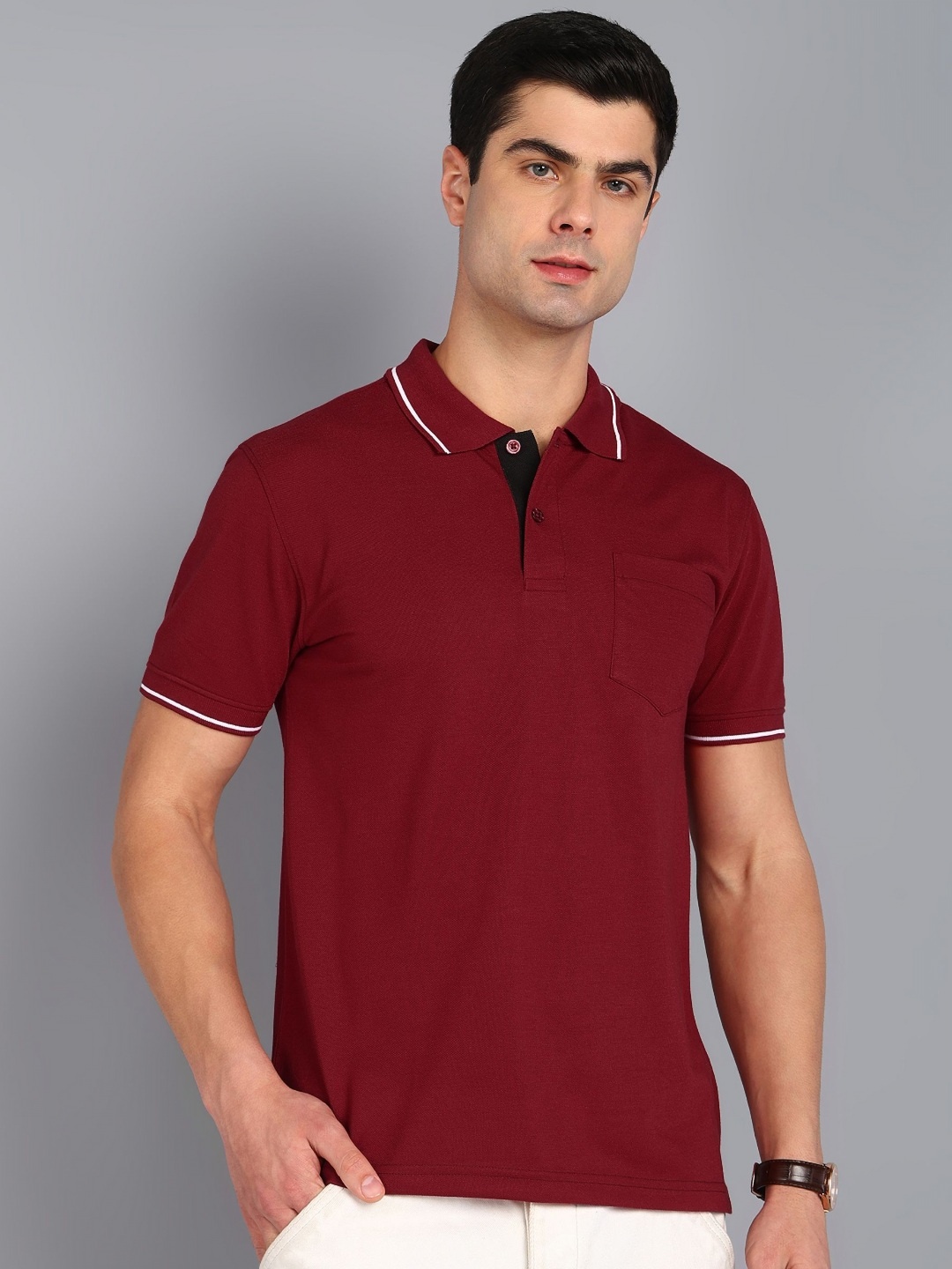 

XFOX Men Polo Collar T-shirt, Burgundy