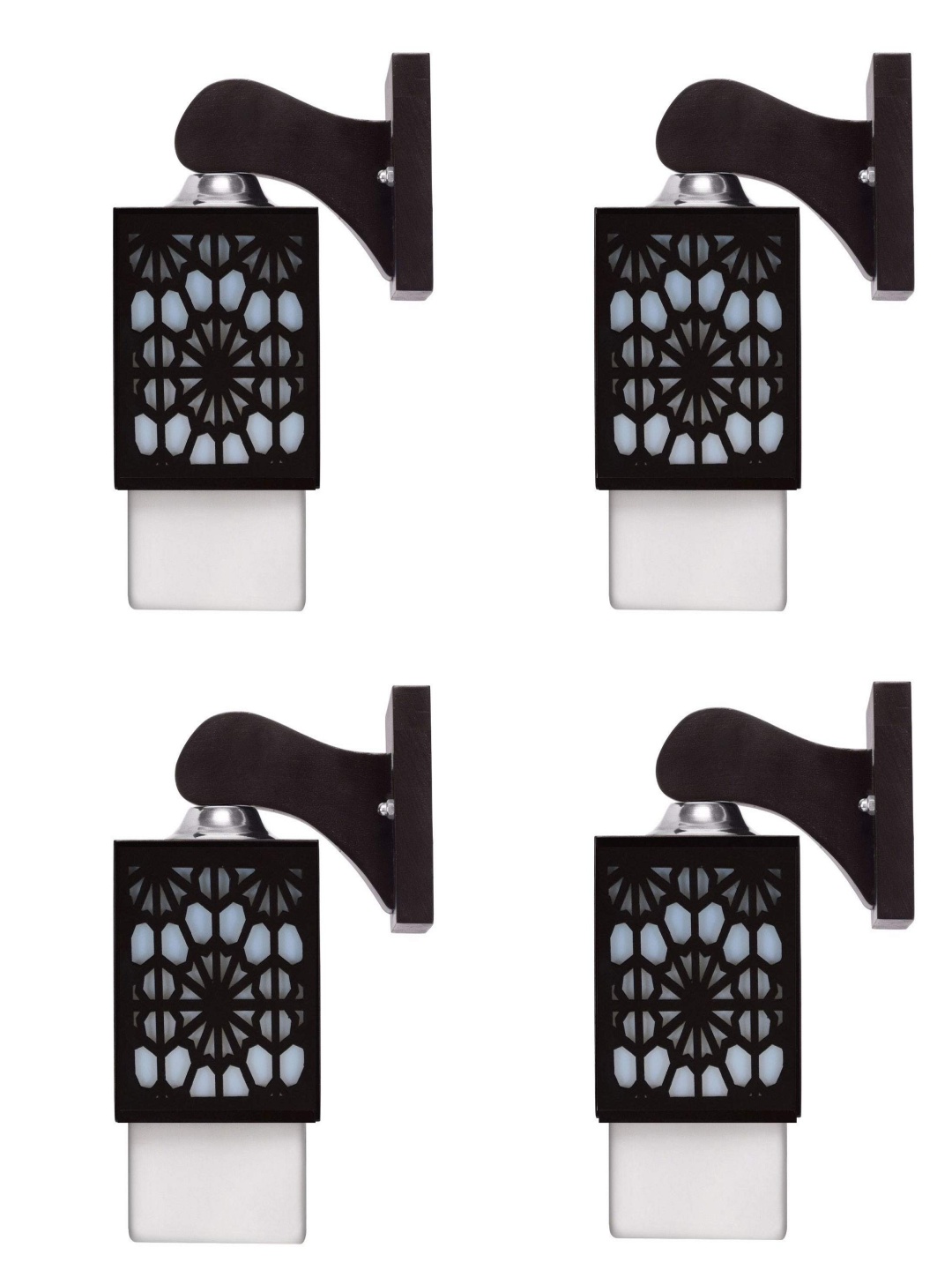 

Gojeeva Black and White 4 Pieces Textured Wooden Square Shaped Wall Lamps
