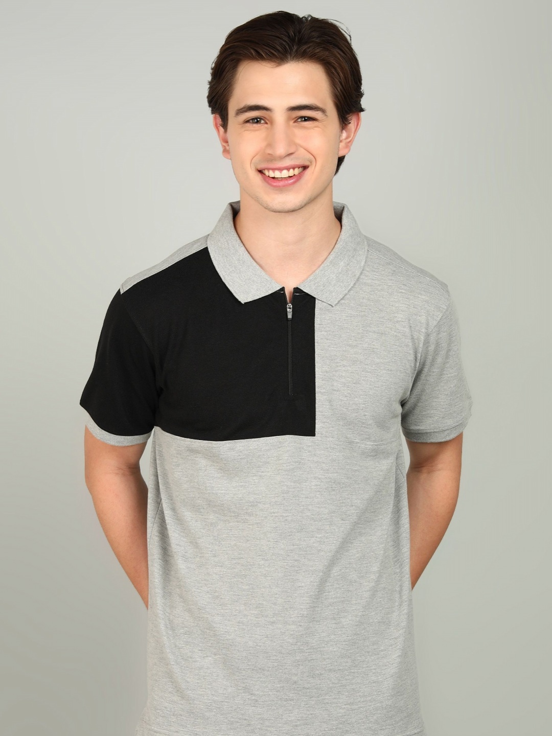 

XFOX Men Colourblocked Polo Collar T-shirt, Grey